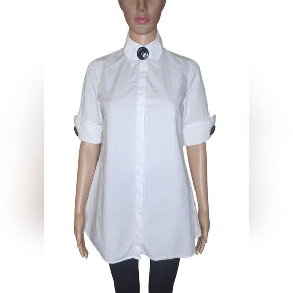 Anne Fontaine women's white Pima cotton button down short sleeve shirt Size 2